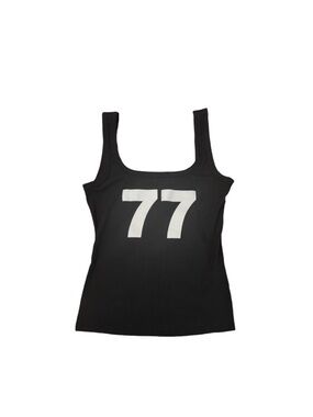 Missguided Black Ribbed Tank with White '77 Graphic